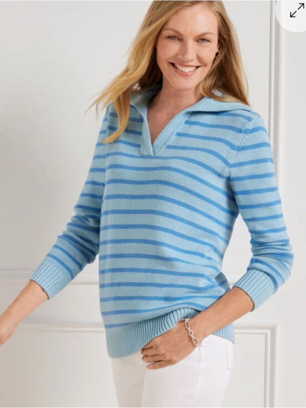 Talbots BRUSHED COTTON JOHNNY COLLAR PULLOVER - SIMPLE STRIPE